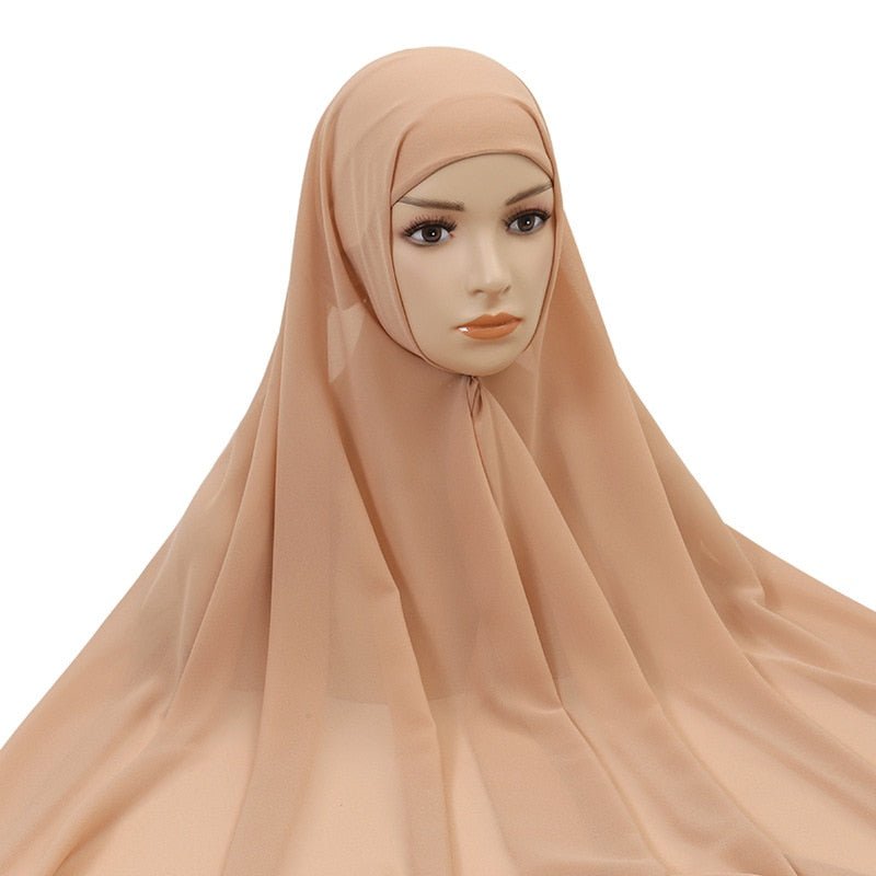 Muslim Women Chiffon Hijab With Cap Bonnet Instant Chiffon Hijab Pinles Shawl Head Scarf Under scarf Caps Cover Headwrap | TageUnlimited