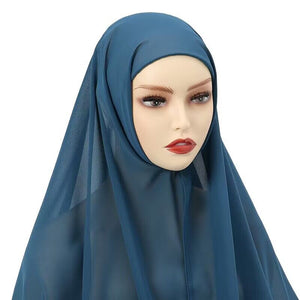 Muslim Women Chiffon Hijab With Cap Bonnet Instant Chiffon Hijab Pinles Shawl Head Scarf Under scarf Caps Cover Headwrap | TageUnlimited