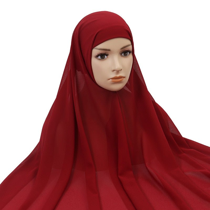 Muslim Women Chiffon Hijab With Cap Bonnet Instant Chiffon Hijab Pinles Shawl Head Scarf Under scarf Caps Cover Headwrap | TageUnlimited