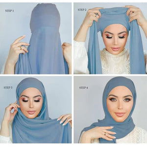 Muslim Women Chiffon Hijab With Cap Bonnet Instant Chiffon Hijab Pinles Shawl Head Scarf Under scarf Caps Cover Headwrap | TageUnlimited