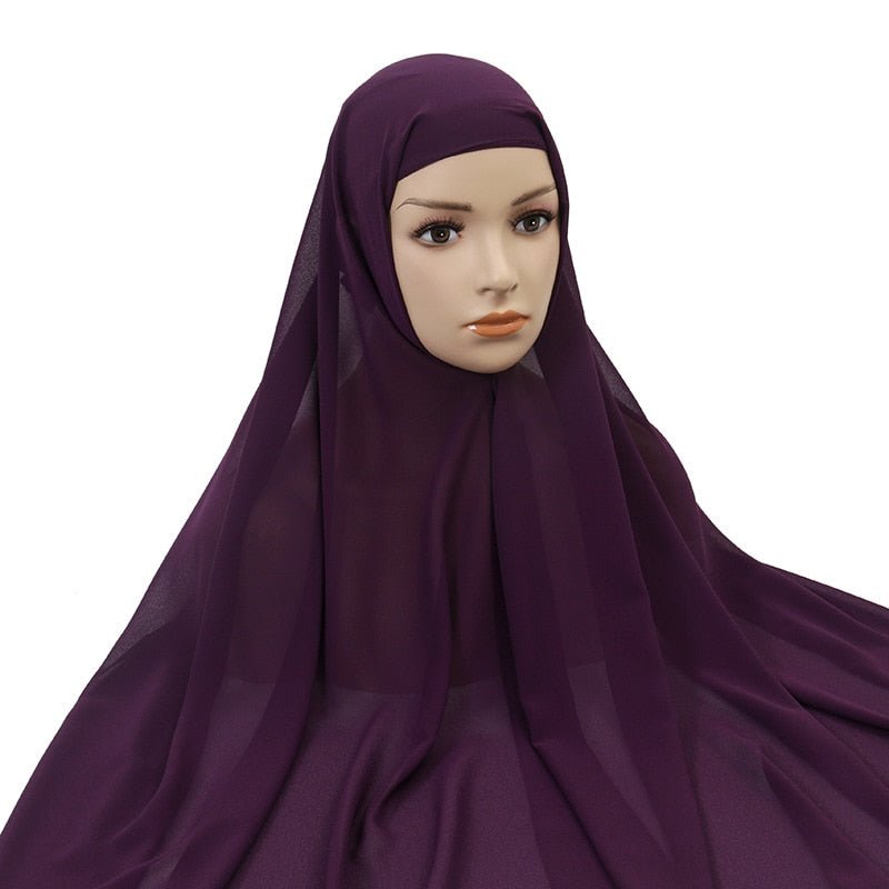 Muslim Women Chiffon Hijab With Cap Bonnet Instant Chiffon Hijab Pinles Shawl Head Scarf Under scarf Caps Cover Headwrap | TageUnlimited