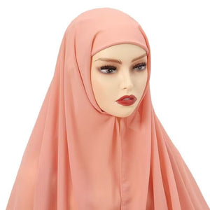 Muslim Women Chiffon Hijab With Cap Bonnet Instant Chiffon Hijab Pinles Shawl Head Scarf Under scarf Caps Cover Headwrap | TageUnlimited
