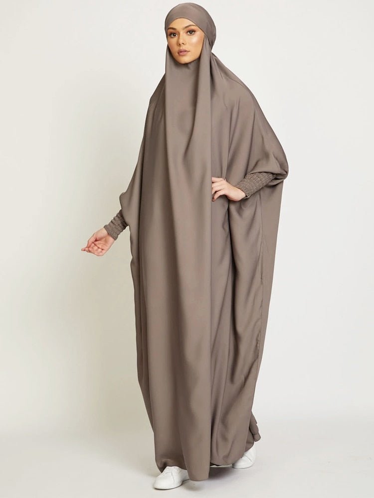 Muslim Women Jilbab One-piece Prayer Dress Hooded Abaya Smocking Sleeve Islamic Clothing Dubai Saudi Black Robe Turkish Modesty | TageUnlimited