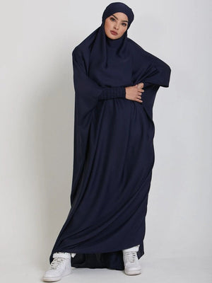 Muslim Women Jilbab One-piece Prayer Dress Hooded Abaya Smocking Sleeve Islamic Clothing Dubai Saudi Black Robe Turkish Modesty | TageUnlimited
