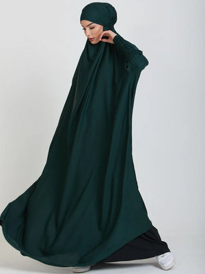 Muslim Women Jilbab One-piece Prayer Dress Hooded Abaya Smocking Sleeve Islamic Clothing Dubai Saudi Black Robe Turkish Modesty | TageUnlimited