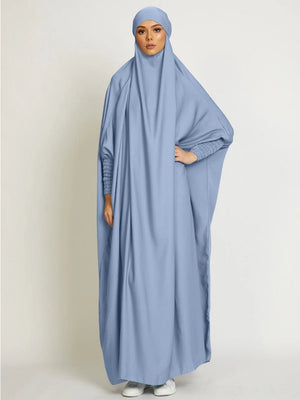 Muslim Women Jilbab One-piece Prayer Dress Hooded Abaya Smocking Sleeve Islamic Clothing Dubai Saudi Black Robe Turkish Modesty | TageUnlimited