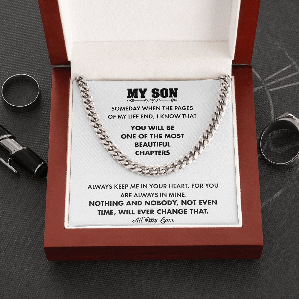 My Son | Always Keep Me In Your Heart (Cuban Link Chain Necklace) | Jewelry | C30184T, C30184TG, lx-C30184, PB23-WOOD, PROD-1967247, PT-1772, USER-43062 | TageUnlimited