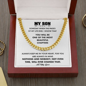 My Son | Always Keep Me In Your Heart (Cuban Link Chain Necklace) | Jewelry | C30184T, C30184TG, lx-C30184, PB23-WOOD, PROD-1967247, PT-1772, USER-43062 | TageUnlimited