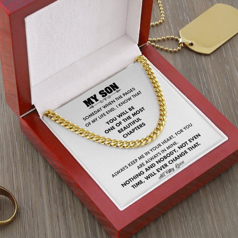 My Son | Always Keep Me In Your Heart (Cuban Link Chain Necklace) | Jewelry | C30184T, C30184TG, lx-C30184, PB23-WOOD, PROD-1967247, PT-1772, USER-43062 | TageUnlimited