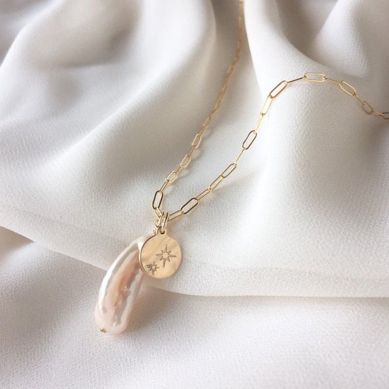 Natural Baroque Pearl Pendants Disk Necklace Initial Necklace Choker Gold Filled Jewelry Women Necklace | 0 | Tage-Active