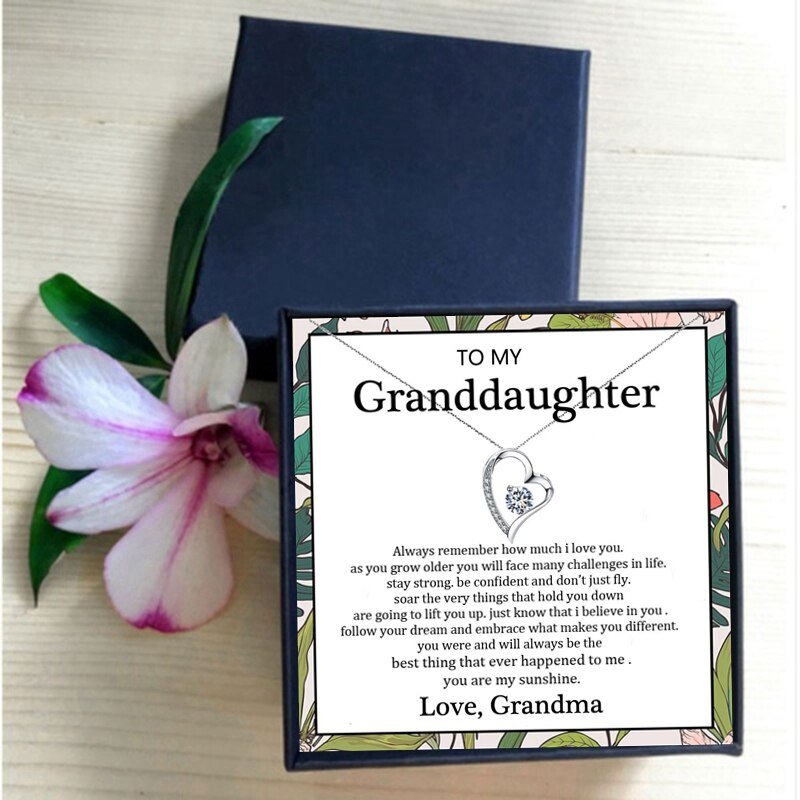 Necklace for Granddaughter Gifts Chain Necklaces Girly Heart Crystal Necklace for Women Nana Christmas Birthday Jewelry Gift | 0 | Tage-Active