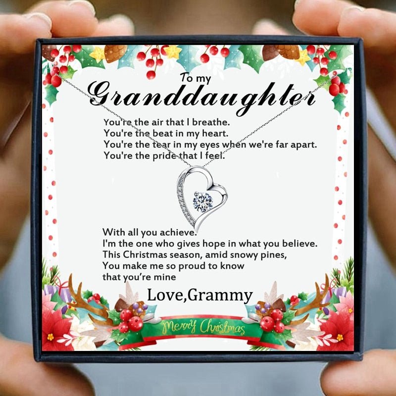 Necklace for Granddaughter Gifts Chain Necklaces Girly Heart Crystal Necklace for Women Nana Christmas Birthday Jewelry Gift | 0 | Tage-Active