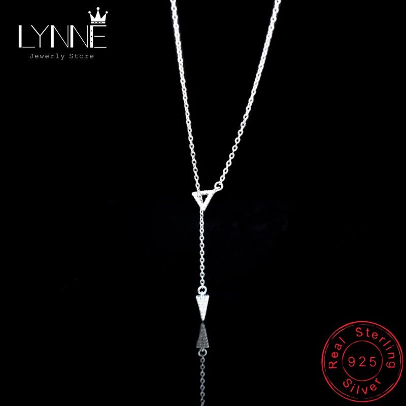 New Fashion 925 Sterling Silver Triangle Zircon Adjustable Collarbone Necklace Rhinestone CZ Pendant Necklace Women Jewelry Gift | 0 | Tage-Active