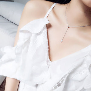 New Fashion 925 Sterling Silver Triangle Zircon Adjustable Collarbone Necklace Rhinestone CZ Pendant Necklace Women Jewelry Gift | 0 | Tage-Active