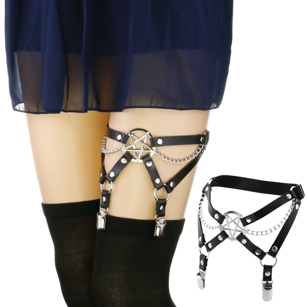 New Harness Garter Elastic Goth Pentagram Leather Cage Suspender Belt Bondage Harness Women Sexy Garters Leg Stockings Belt | Tage-Active