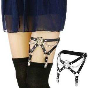New Harness Garter Elastic Goth Pentagram Leather Cage Suspender Belt Bondage Harness Women Sexy Garters Leg Stockings Belt | Tage-Active