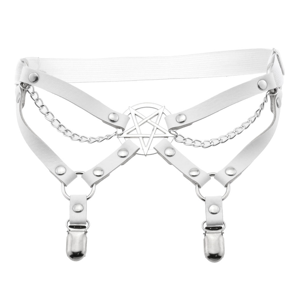 New Harness Garter Elastic Goth Pentagram Leather Cage Suspender Belt Bondage Harness Women Sexy Garters Leg Stockings Belt | Tage-Active