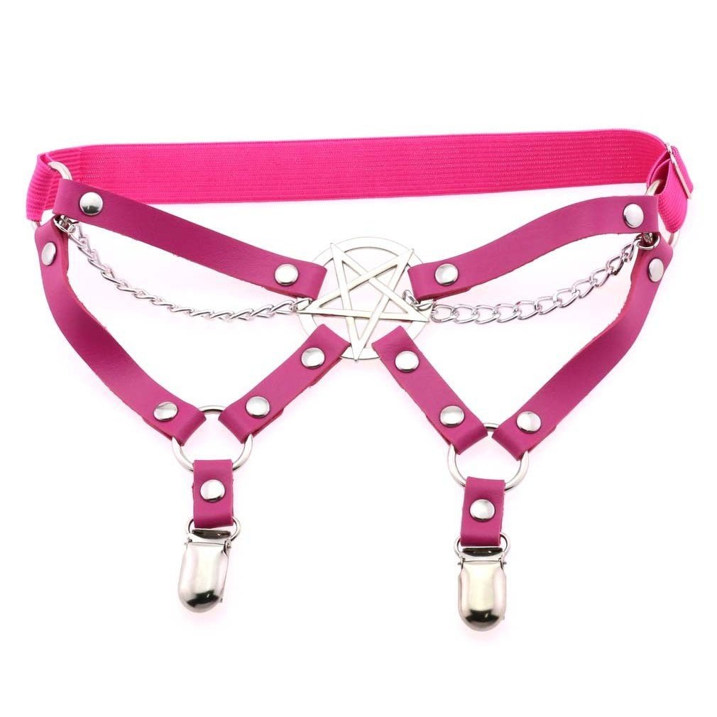 New Harness Garter Elastic Goth Pentagram Leather Cage Suspender Belt Bondage Harness Women Sexy Garters Leg Stockings Belt | Tage-Active