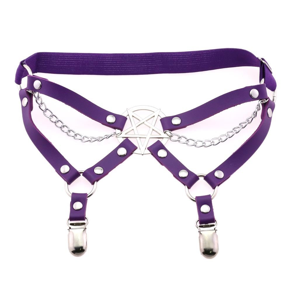 New Harness Garter Elastic Goth Pentagram Leather Cage Suspender Belt Bondage Harness Women Sexy Garters Leg Stockings Belt | Tage-Active