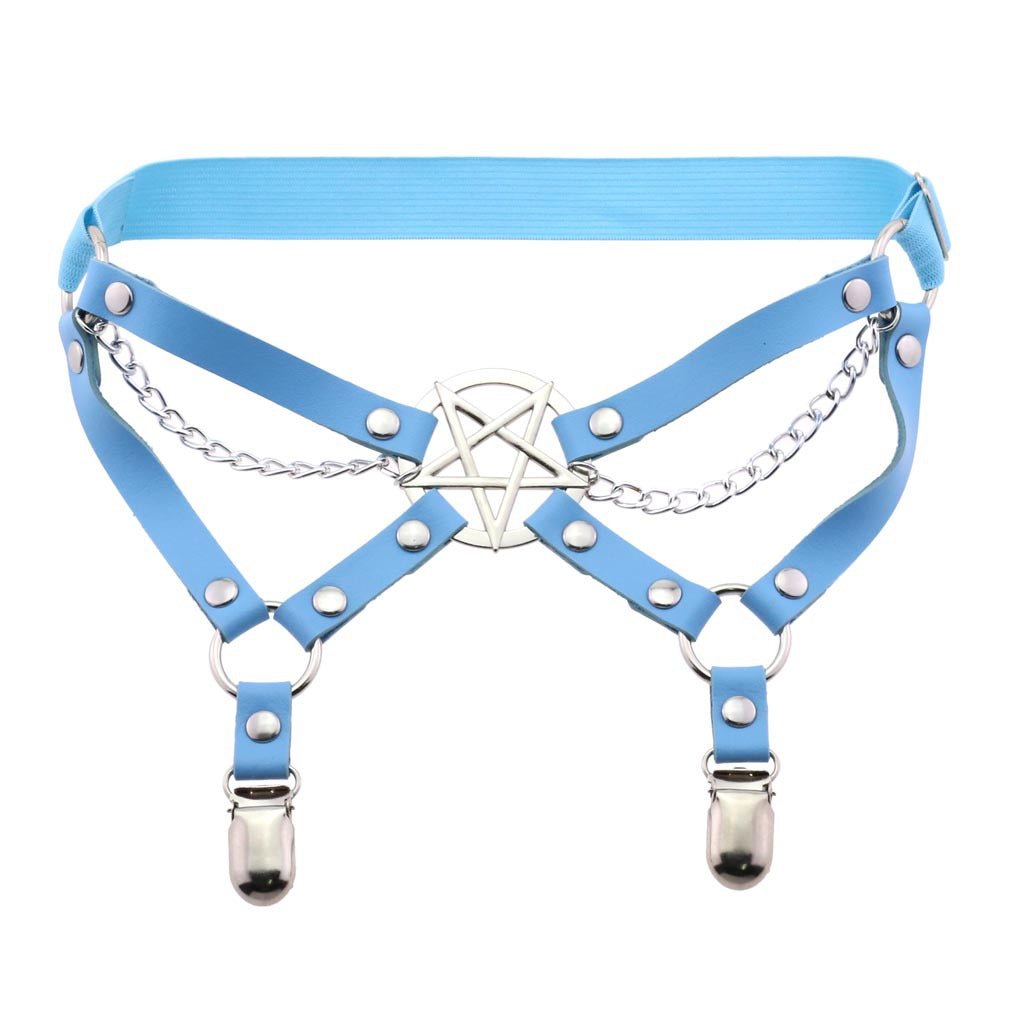 New Harness Garter Elastic Goth Pentagram Leather Cage Suspender Belt Bondage Harness Women Sexy Garters Leg Stockings Belt | Tage-Active