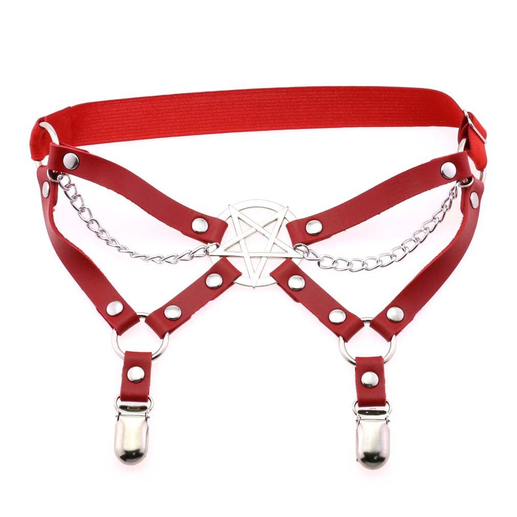 New Harness Garter Elastic Goth Pentagram Leather Cage Suspender Belt Bondage Harness Women Sexy Garters Leg Stockings Belt | Tage-Active