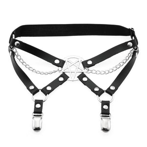 New Harness Garter Elastic Goth Pentagram Leather Cage Suspender Belt Bondage Harness Women Sexy Garters Leg Stockings Belt | Tage-Active