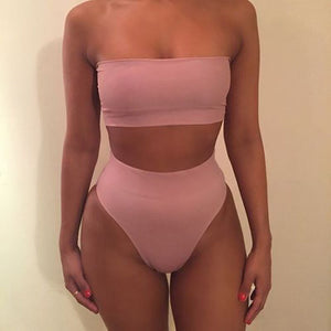 New High Waist Strapless Sexy Bikini Women Swimwear Women Swimsuit Padded Bathing Suit Monokin Pure Color Micro Bikini | TageUnlimited