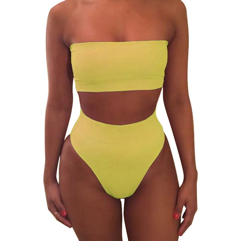 New High Waist Strapless Sexy Bikini Women Swimwear Women Swimsuit Padded Bathing Suit Monokin Pure Color Micro Bikini | TageUnlimited