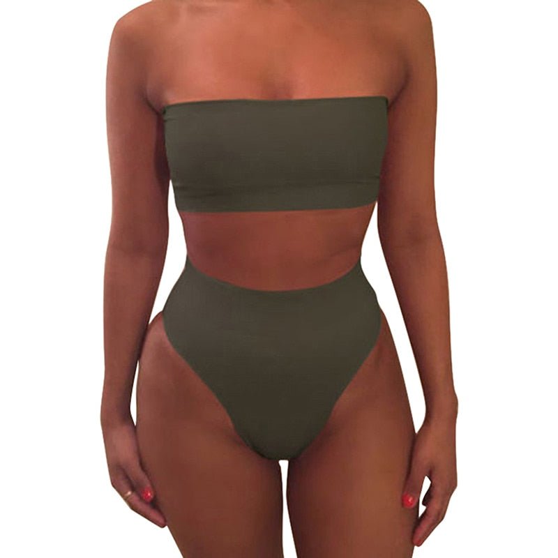 New High Waist Strapless Sexy Bikini Women Swimwear Women Swimsuit Padded Bathing Suit Monokin Pure Color Micro Bikini | TageUnlimited