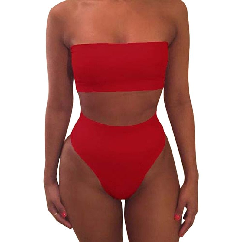 New High Waist Strapless Sexy Bikini Women Swimwear Women Swimsuit Padded Bathing Suit Monokin Pure Color Micro Bikini | TageUnlimited
