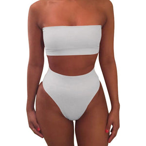 New High Waist Strapless Sexy Bikini Women Swimwear Women Swimsuit Padded Bathing Suit Monokin Pure Color Micro Bikini | TageUnlimited