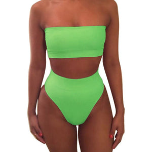 New High Waist Strapless Sexy Bikini Women Swimwear Women Swimsuit Padded Bathing Suit Monokin Pure Color Micro Bikini | TageUnlimited