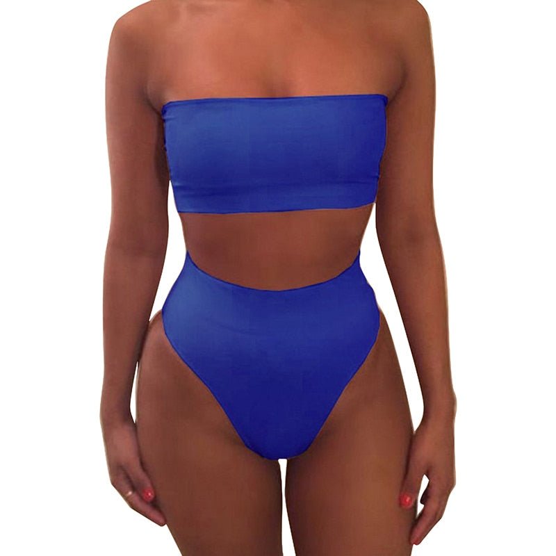 New High Waist Strapless Sexy Bikini Women Swimwear Women Swimsuit Padded Bathing Suit Monokin Pure Color Micro Bikini | TageUnlimited