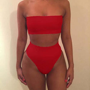 New High Waist Strapless Sexy Bikini Women Swimwear Women Swimsuit Padded Bathing Suit Monokin Pure Color Micro Bikini | TageUnlimited