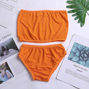 New High Waist Strapless Sexy Bikini Women Swimwear Women Swimsuit Padded Bathing Suit Monokin Pure Color Micro Bikini | TageUnlimited