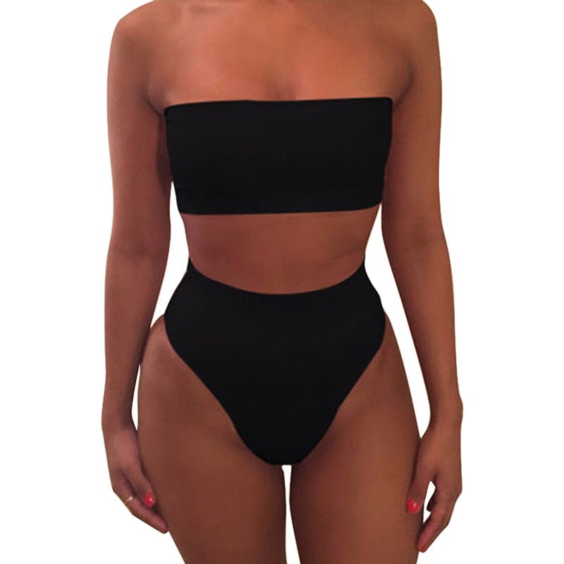 New High Waist Strapless Sexy Bikini Women Swimwear Women Swimsuit Padded Bathing Suit Monokin Pure Color Micro Bikini | TageUnlimited