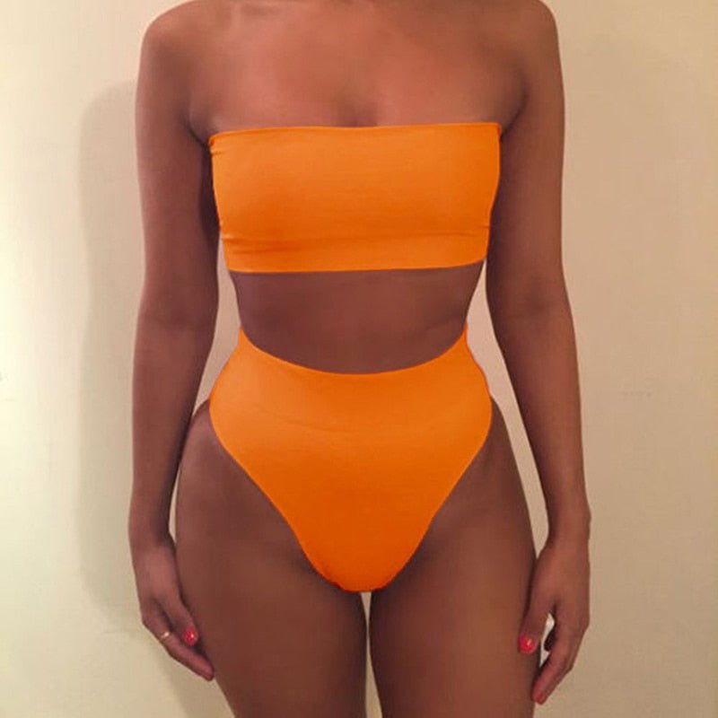 New High Waist Strapless Sexy Bikini Women Swimwear Women Swimsuit Padded Bathing Suit Monokin Pure Color Micro Bikini | TageUnlimited