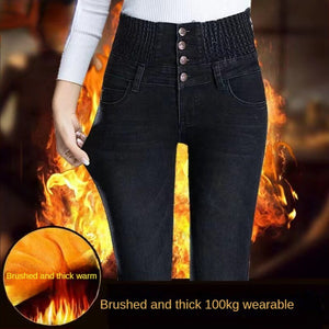 Plus Size Womens Jeans High Waist Skinny Pants Fleece Lined Elastic Waist Jegging Casual For Women Warm Jeans40-100KG | 0 | TageUnlimited