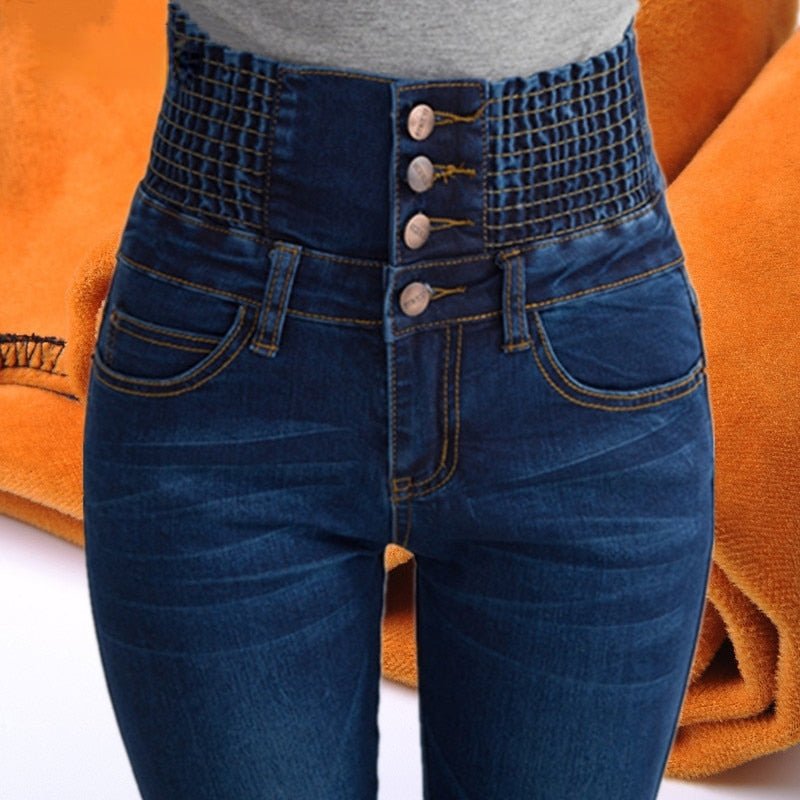 Plus Size Womens Jeans High Waist Skinny Pants Fleece Lined Elastic Waist Jegging Casual For Women Warm Jeans40-100KG | 0 | TageUnlimited