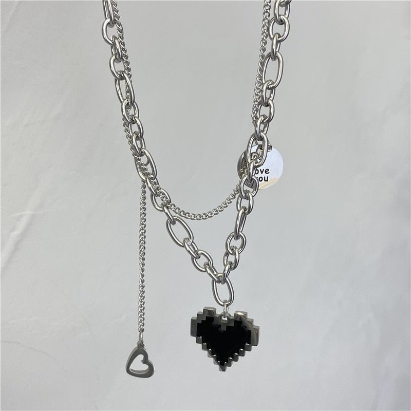 New Senior Fashion Women Pendant Necklaces Fine Double Link Chain Metal Heart Party Necklace Jewelry Gift | 0 | Tage-Active