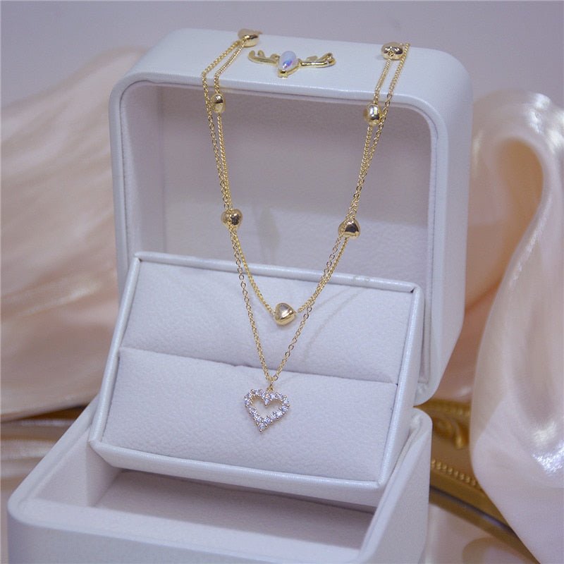 New Senior Fashion Women Pendant Necklaces Fine Double Link Chain Metal Heart Party Necklace Jewelry Gift | 0 | Tage-Active