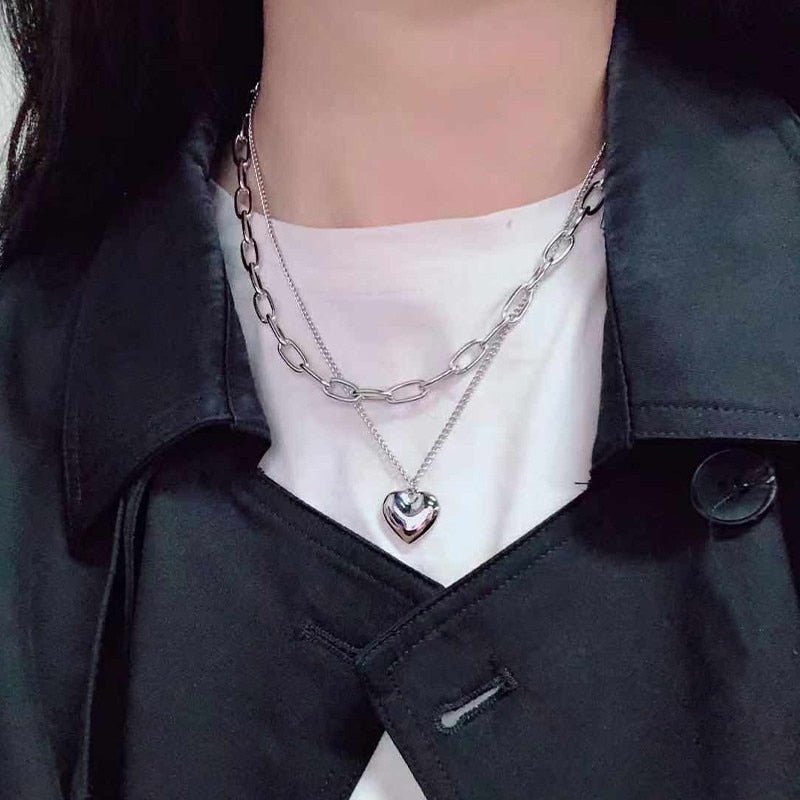 New Senior Fashion Women Pendant Necklaces Fine Double Link Chain Metal Heart Party Necklace Jewelry Gift | 0 | Tage-Active