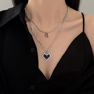 New Senior Fashion Women Pendant Necklaces Fine Double Link Chain Metal Heart Party Necklace Jewelry Gift | 0 | Tage-Active
