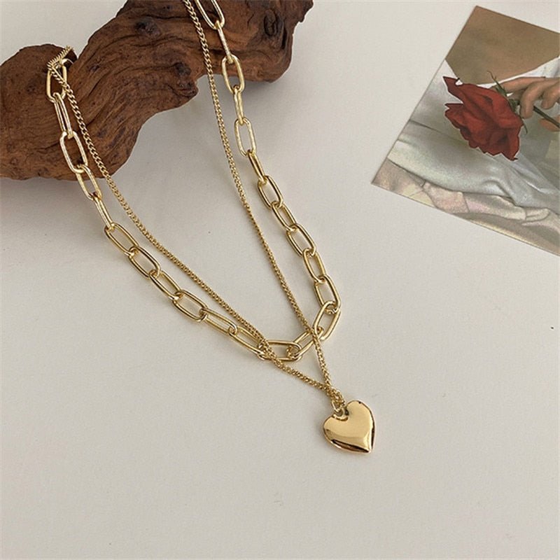New Senior Fashion Women Pendant Necklaces Fine Double Link Chain Metal Heart Party Necklace Jewelry Gift | 0 | Tage-Active