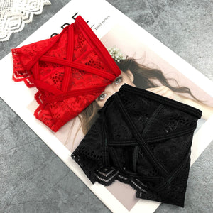 New Women's EU and South Korea Lace Underwear Thin Drawstring Cross Hollow Sexy High Elastic Mid-Waist Graphene Antibacterial Cr | TageUnlimited