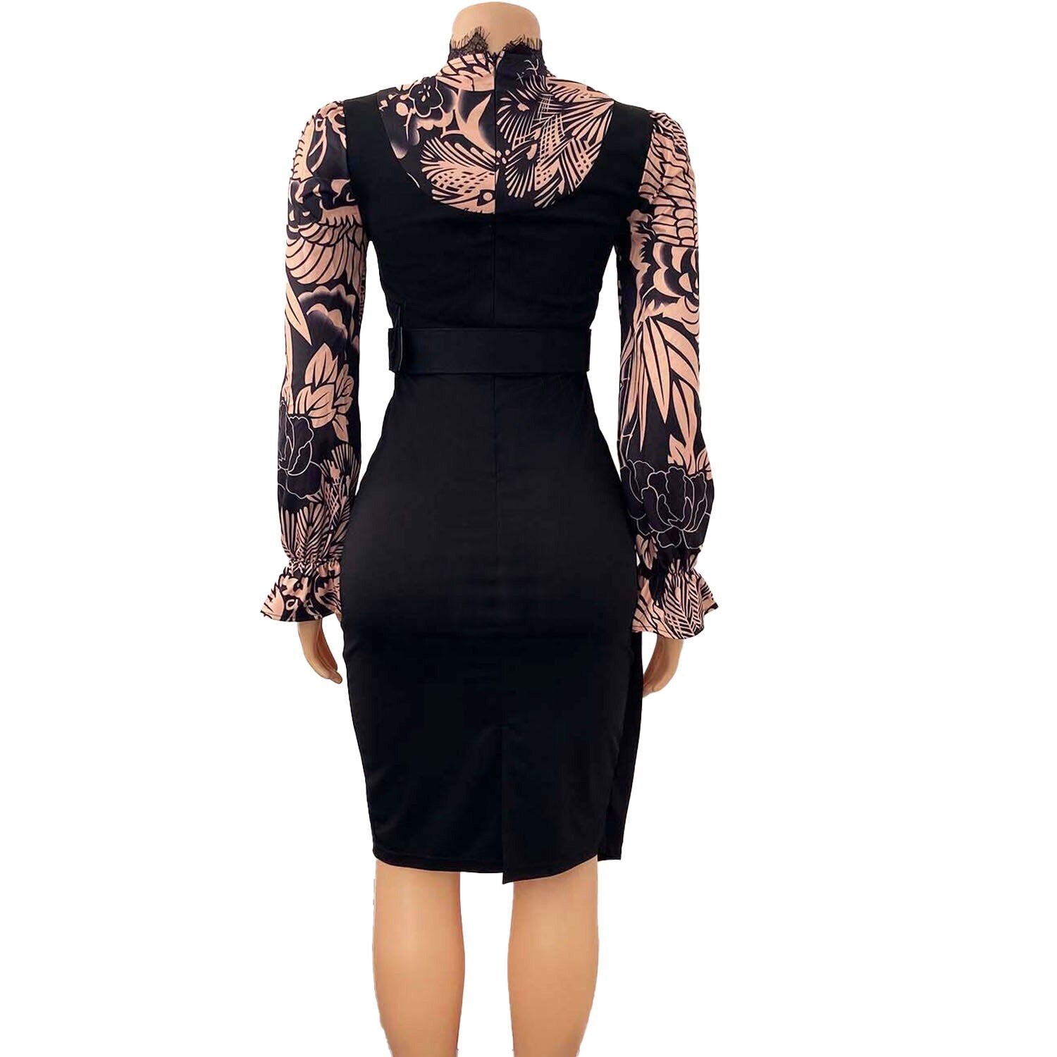 Office Dresses for Ladies Formal Classy Black Patchwork Full Sleeve Bodycon Temperament Commute Work Wear Dress Midi Hot ol | 0 | TageUnlimited