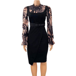 Office Dresses for Ladies Formal Classy Black Patchwork Full Sleeve Bodycon Temperament Commute Work Wear Dress Midi Hot ol | 0 | TageUnlimited
