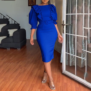 Office Dresses for Ladies Formal Classy Solid Ruffles Bodycon High Waisted Elegant Temperament Commute Business Work Dress | 0 | TageUnlimited