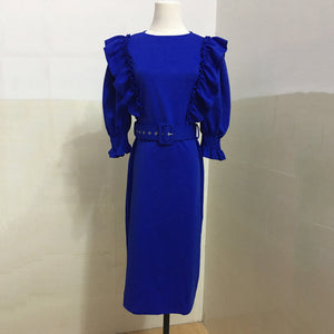 Office Dresses for Ladies Formal Classy Solid Ruffles Bodycon High Waisted Elegant Temperament Commute Business Work Dress | 0 | TageUnlimited