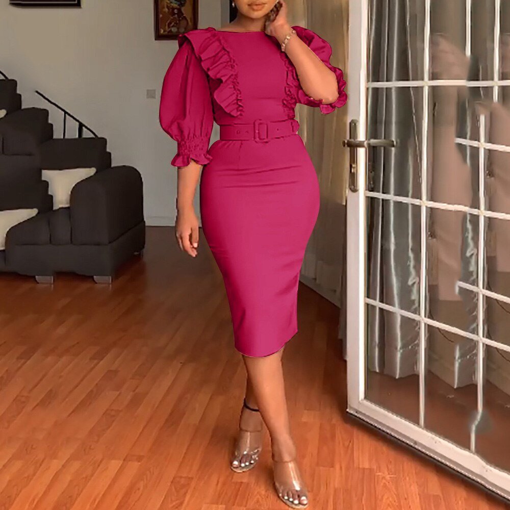 Office Dresses for Ladies Formal Classy Solid Ruffles Bodycon High Waisted Elegant Temperament Commute Business Work Dress | 0 | TageUnlimited